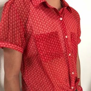 Forever 21 Red Floral Short Sleeve Front Tie Top